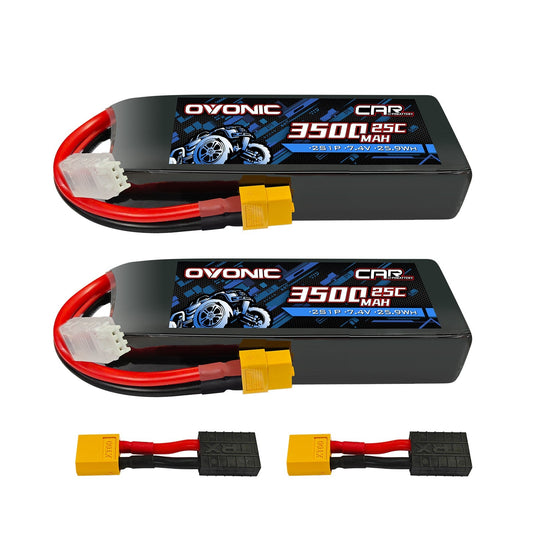 Ovonic 2-Pack 7.4V 3500mAh 2S1P 25C LiPo batteries with XT60 plug and JST-XHR balance lead