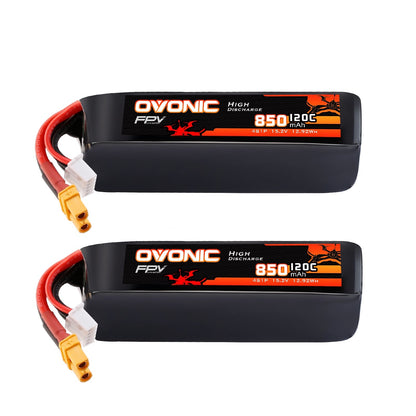 OVONIC 4S 850mAh 120C 15.2V LiHV softcase FPV battery 2-pack with XT30 plug