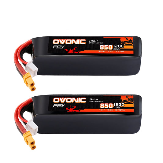 OVONIC 4S 850mAh 120C 15.2V LiHV softcase FPV battery 2-pack with XT30 plug
