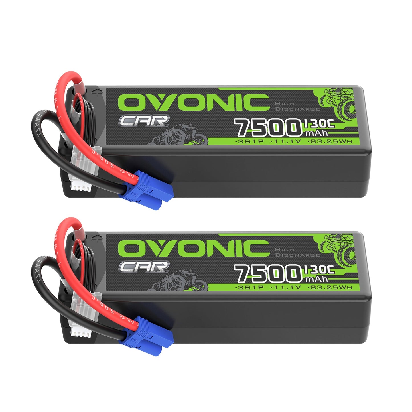 OVONIC 3S 7500mAh 11.1V hardcase LiPo battery 2-pack with EC5 connector and balance lead