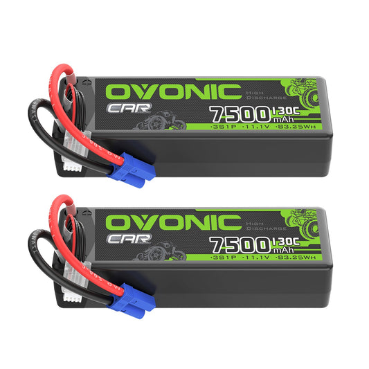 OVONIC 3S 7500mAh 11.1V hardcase LiPo battery 2-pack with EC5 connector and balance lead