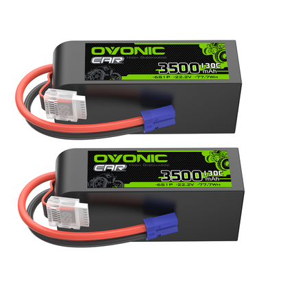 OVONIC 6S 22.2V 3500mAh 130C LiPo Battery 2-pack with EC5 plug and balance lead