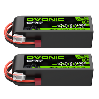 OVONIC 4S 2200mAh 14.8V 130C LiPo battery 2-pack with T plug and JST-XHR balance lead