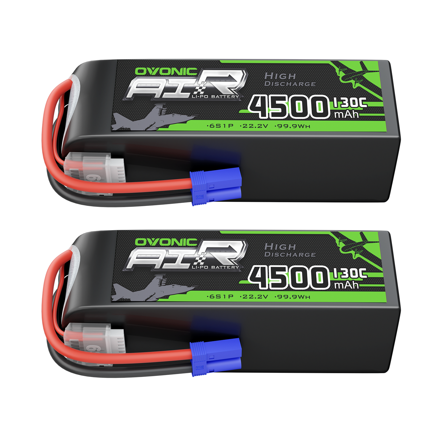 2 × OVONIC 6S Lipo Battery 22.2V 130C 4500mAh RC Lipo with EC5 Plug 