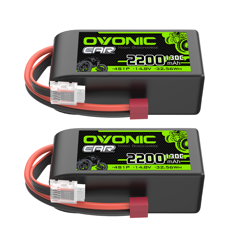 OVONIC 4S 2200mAh 14.8V 130C short LiPo battery 2-pack with Deans T plug and balance lead
