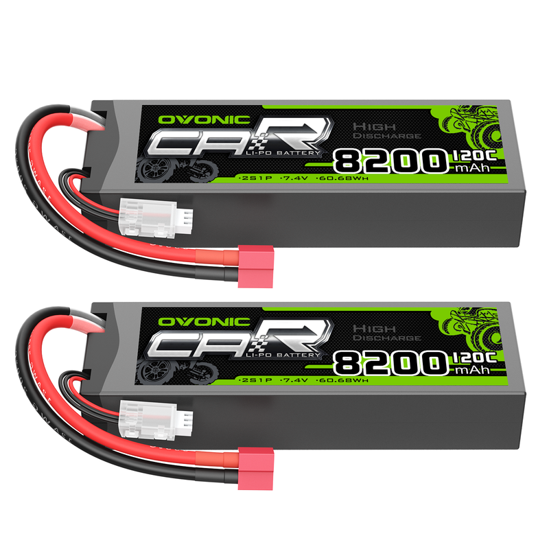OVONIC 2-Pack 8200mAh 2S 7.4V 120C LiPo batteries with T plug and JST-XHR balance lead
