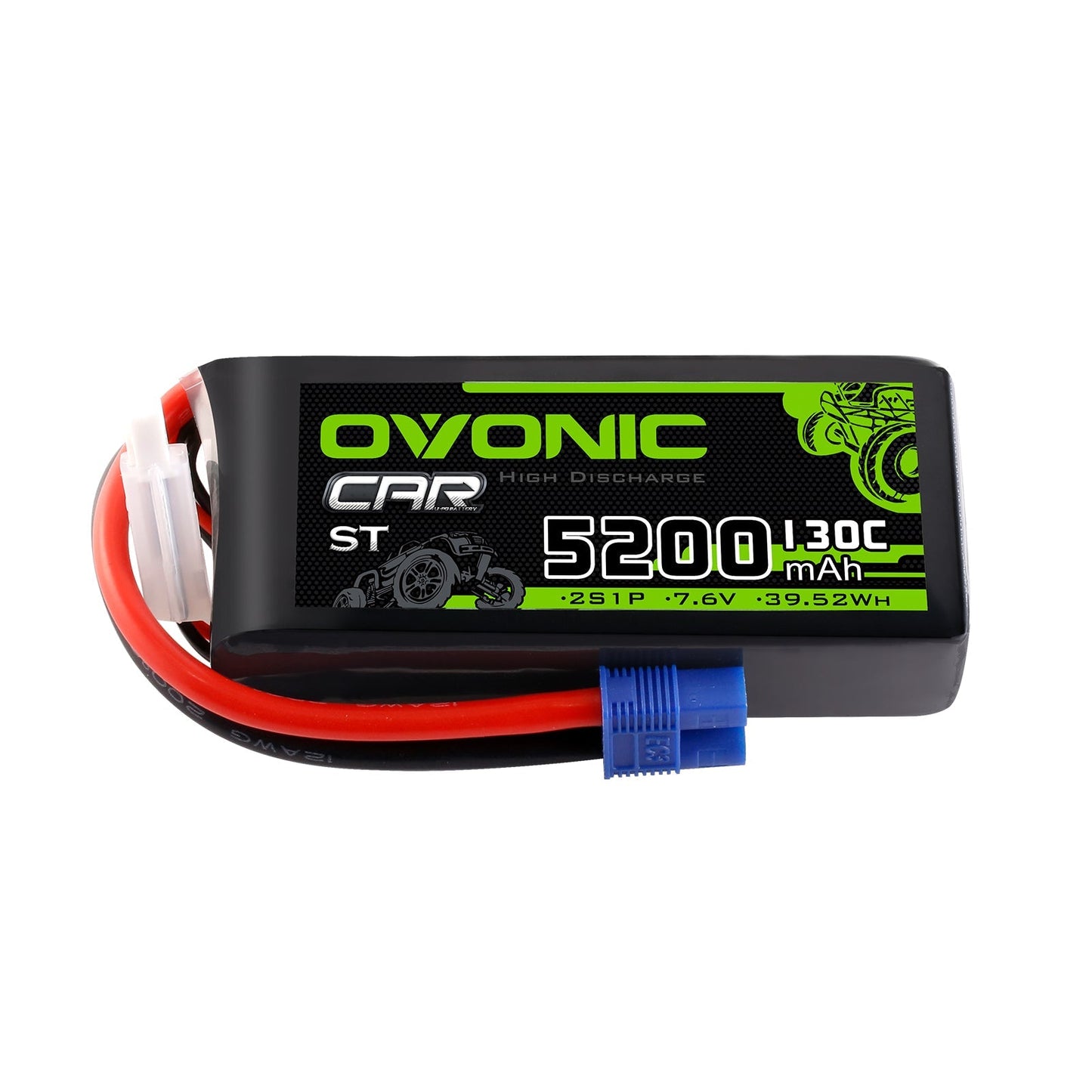 OVONIC 2S 5200mAh 7.6V shorty hardcase LiHV battery pack with EC3 plug and balance lead