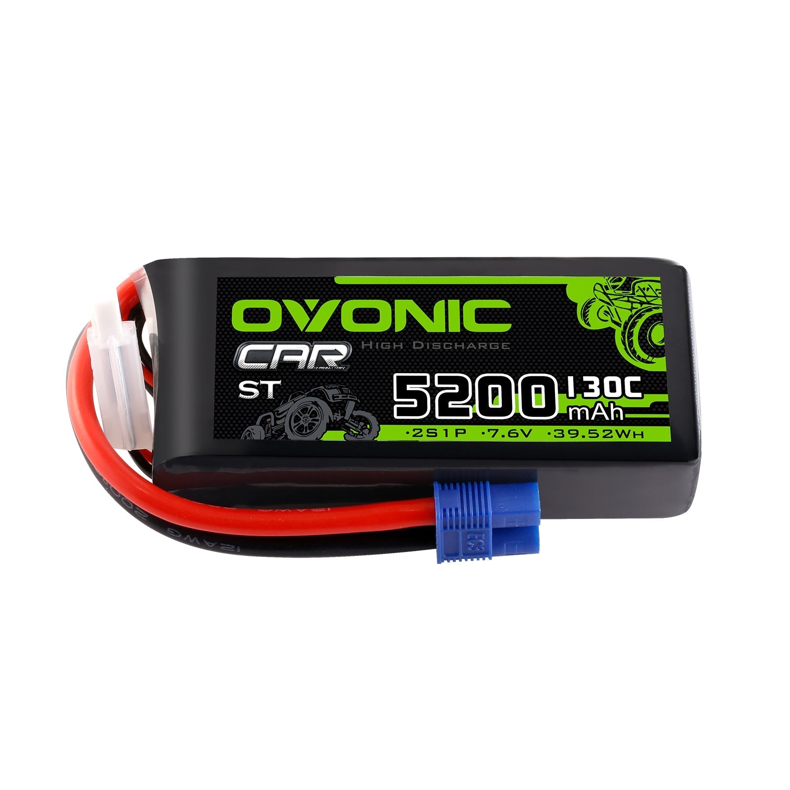 OVONIC 2S 5200mAh 7.6V shorty hardcase LiHV battery pack with EC3 plug and balance lead