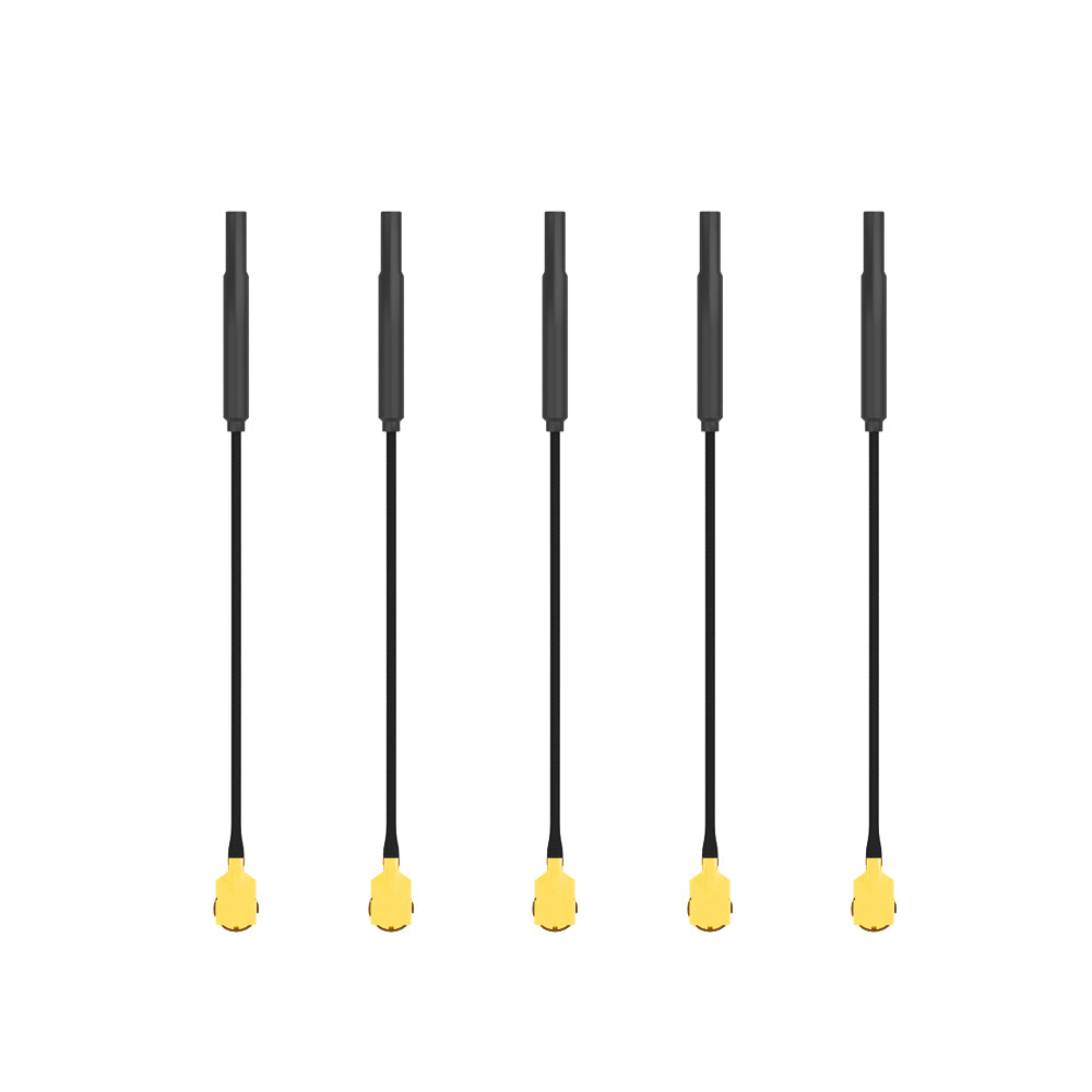 5pcs Flywoo 5.8G Light 3dBi Brass Antenna, Set of five Flywoo 5.8GHz FPV antennas with slim black coax leads and gold connectors