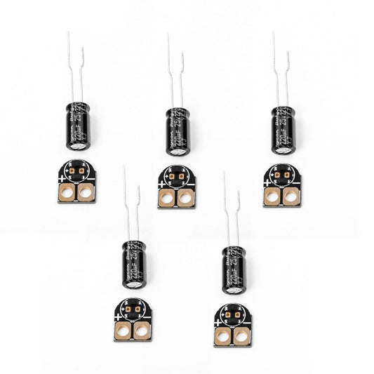 Flywoo XT30 TVS voltage spike filter PCB set with 220uF 25V capacitors and +/− solder pads