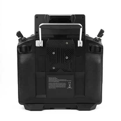 Rear view of FLYSKY PL18 Ultra Paladin transmitter with carry handle, grip texture, and back panel