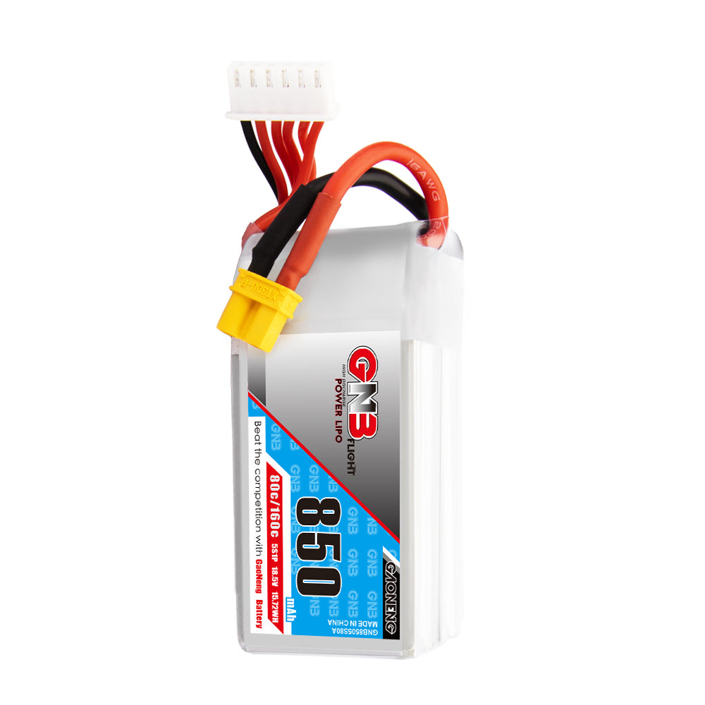Single GNB850 5S 850mAh LiPo battery with XT30 plug and white balance connector