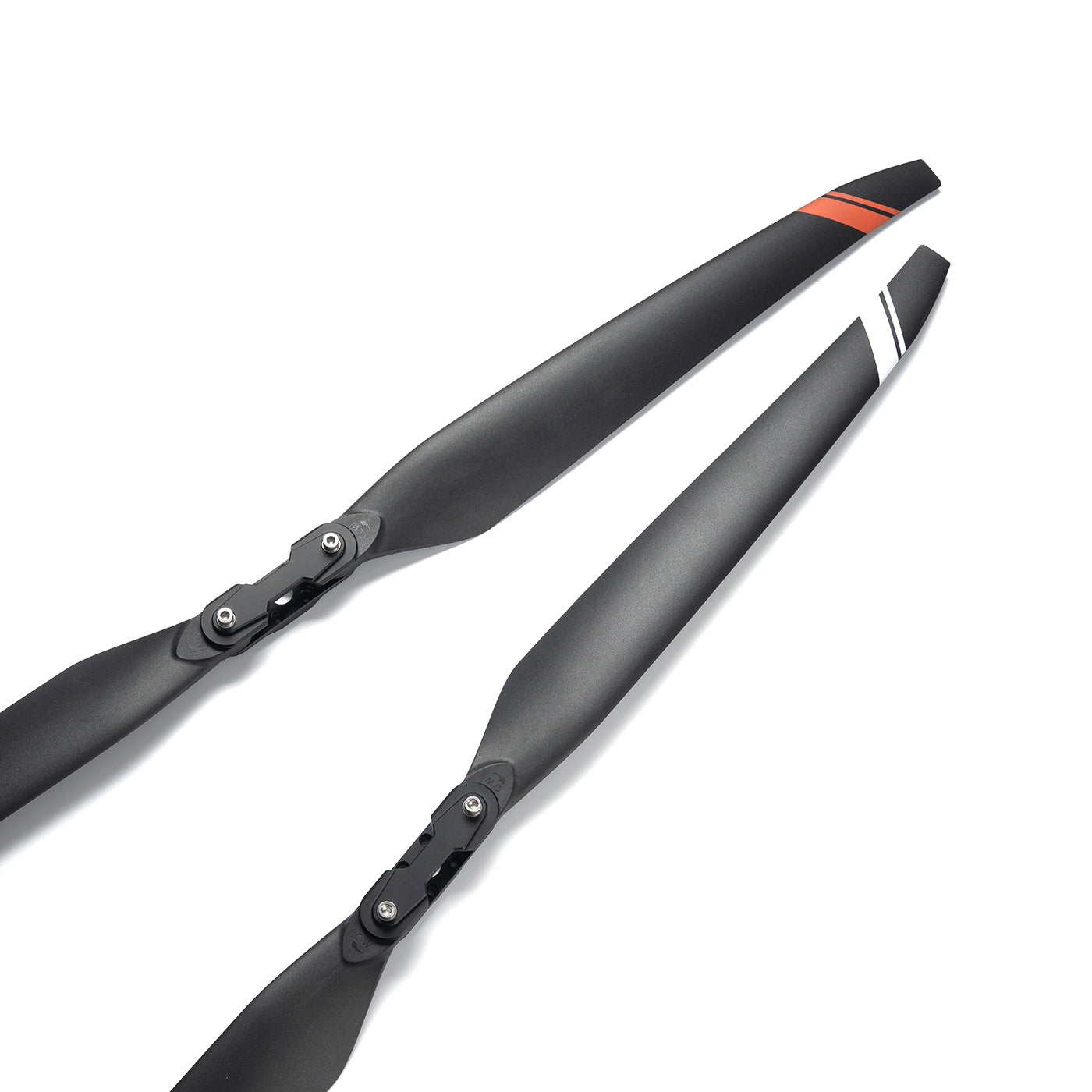 MAD TIPUP 43x14in Polymer Folding Propeller, MAD TIPUP polymer folding propeller blades with hinged hubs and black finish with orange and white tip markings