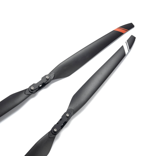 MAD TIPUP 43x14in Polymer Folding Propeller, MAD TIPUP polymer folding propeller blades with hinged hubs and black finish with orange and white tip markings
