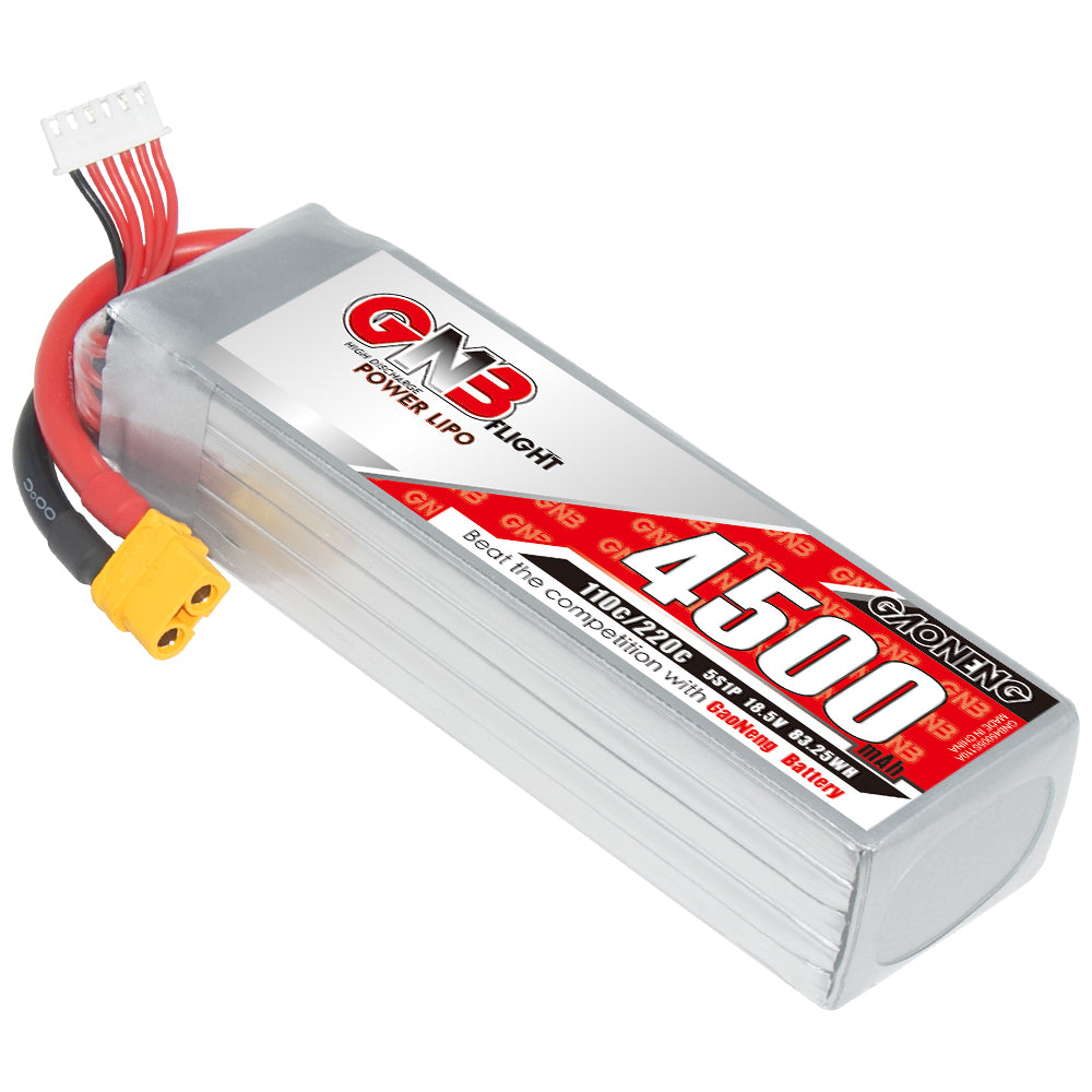 GAONENG GNB45005S110A 5S 4500mAh 110C LiPo battery with XT60 connector and balance lead