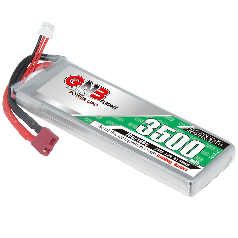 GAONENG GNB 2S 7.4V 3500mAh 70C LiPo battery pack with T-plug and balance lead