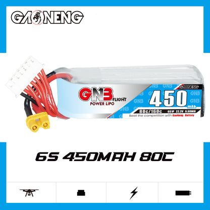 GAONENG GNB 6S 450mAh battery graphic showing “6S 450mAh 30C” text and product side view