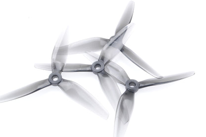 HQProp Ethix S5 Light Grey 5in 3-blade propellers, translucent grey set on white background