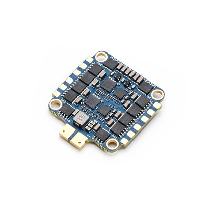 MAD AM32 70A 3-12S 4in1 ESC, MAD AM32 4-in-1 ESC board with blue PCB, four mounting holes, edge solder pads, and power pads