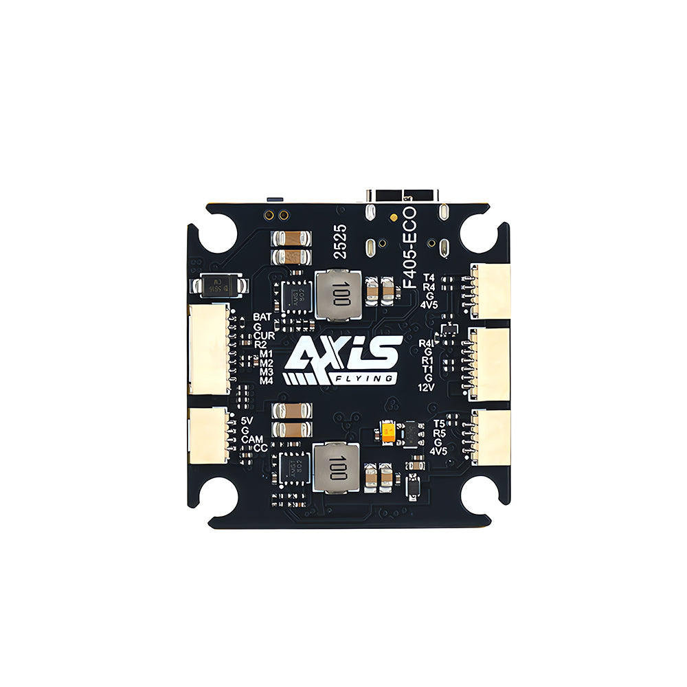 Axisflying ECO F405 Flight Controller, 4–8S LiPo, STM32F405, ICM42688P, 5 UARTs, 16M Blackbox, 12V/5V BEC