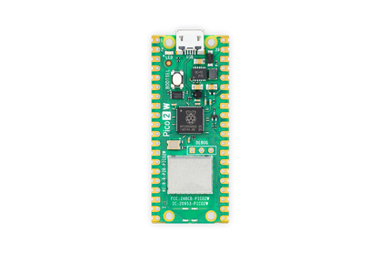 Raspberry Pi Pico 2 W features RP2350 dual-core, Wi-Fi, Bluetooth, 4MB flash, 520KB SRAM, USB, LED, debug pins, FCC/IC IDs.