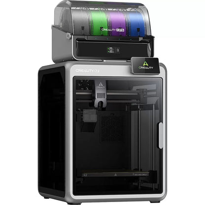 Creality K2 Combo 3D Printer with enclosed frame and Creality CFS multi-spool unit on top, front view