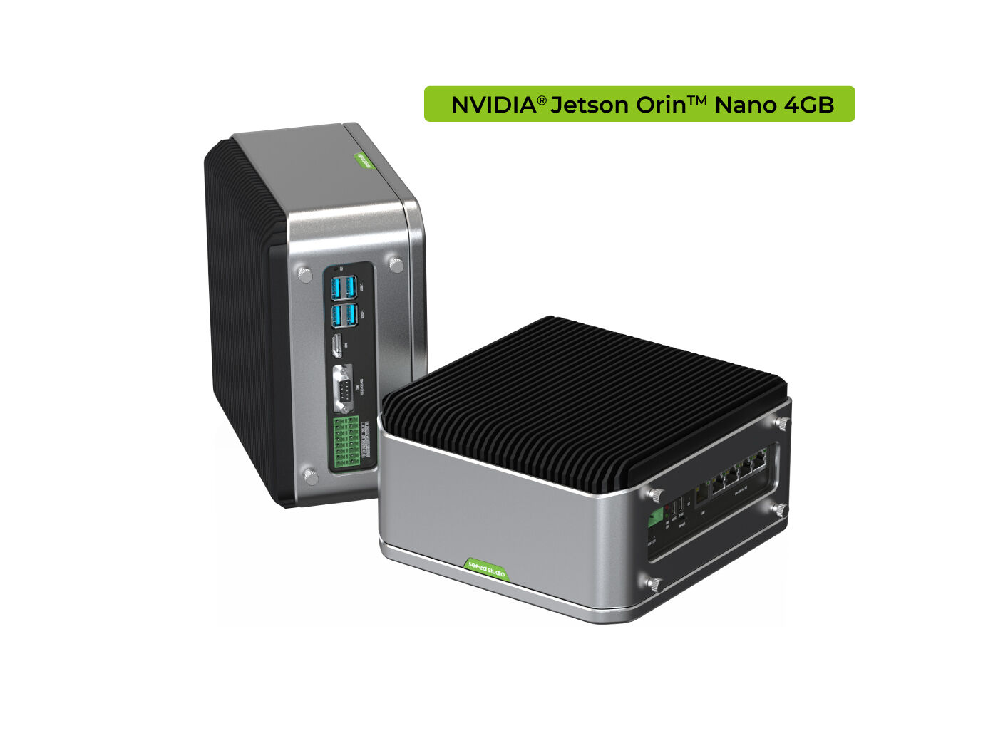 reServer Industrial J3010 Fanless AI NVR Server with Jetson Orin Nano 4GB, 20 TOPS, 5x GbE PoE, Dual 2.5" Bays