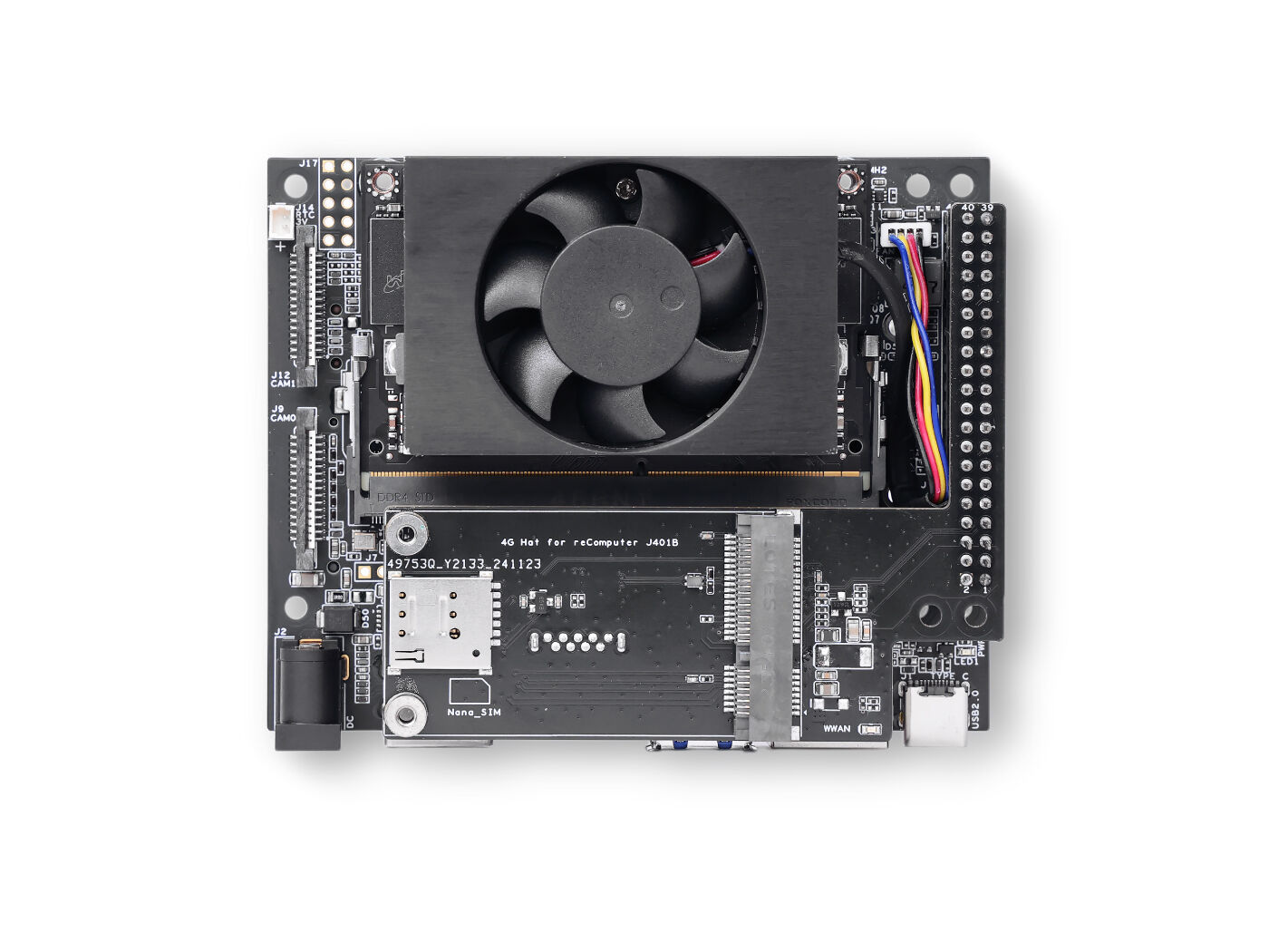 reComputer J3010B: Compact Jetson Orin Nano 4GB AI computer with 128GB SSD, HDMI, USB 3.2, and GbE for edge computing applications.