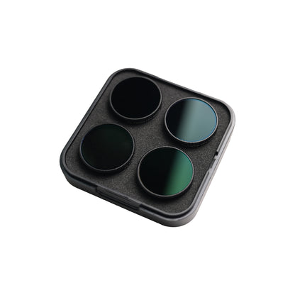 Flywoo action camera ND filter set with four circular screw-on filters in a foam-lined protective case.