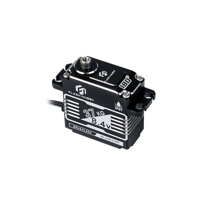 Flashhobby BLS4037RP brushless digital servo with metal case, 37KG 8.4V label, IP67 marking and lead wire