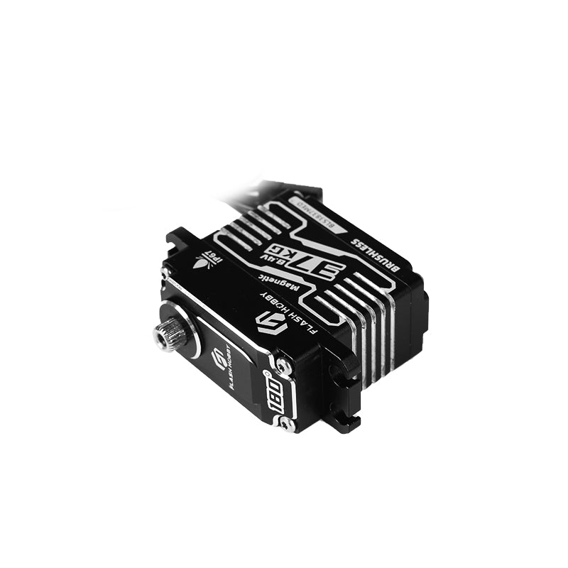 Flashhobby BLS3837MED Servo, Flashhobby BLS3837MED metal case servo with splined output shaft and clearly labeled BLS 37KG top cover