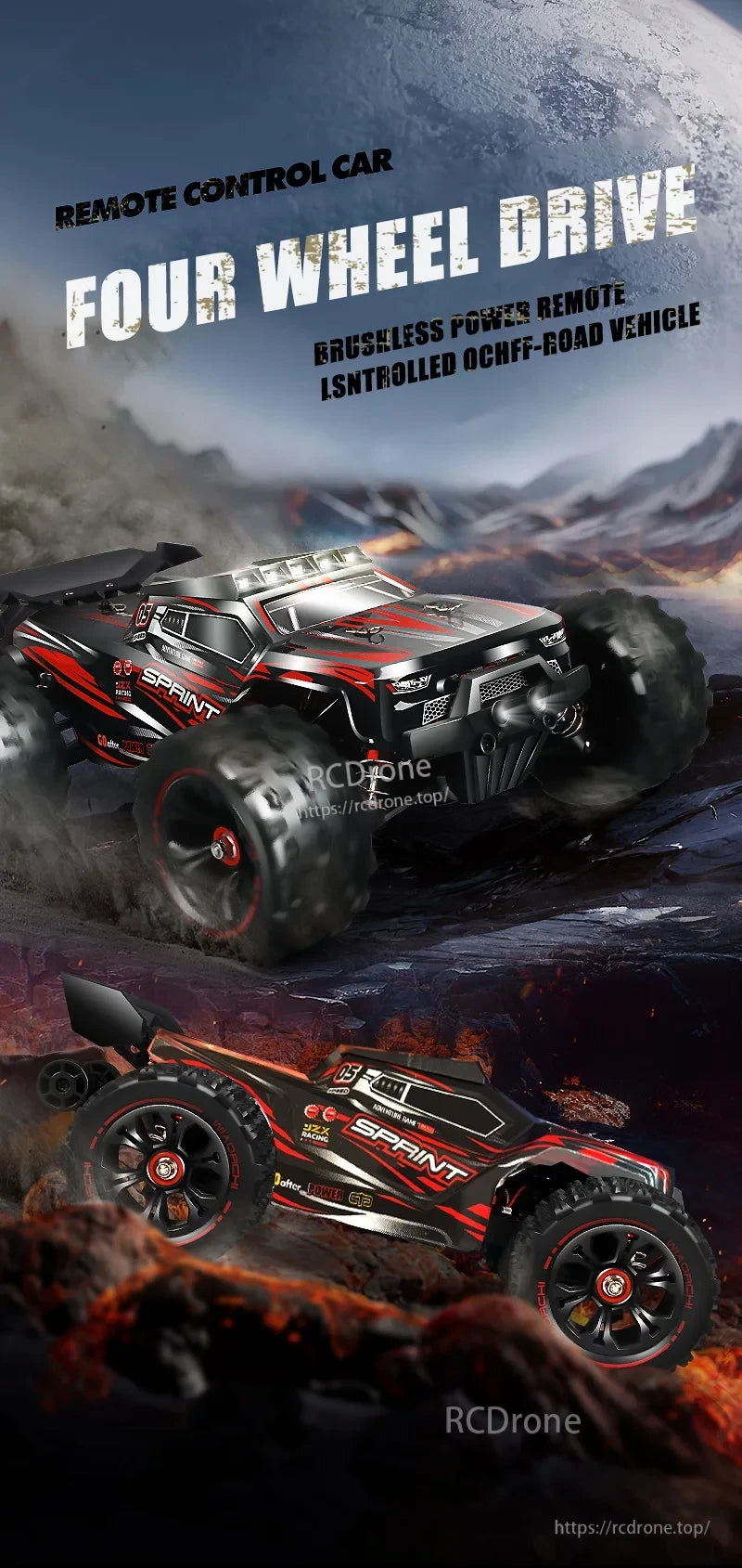 1:16 4WD RC Car, A 1:16 scale 4WD RC car with brushless power, designed for high-speed off-road adventures on rugged terrain.
