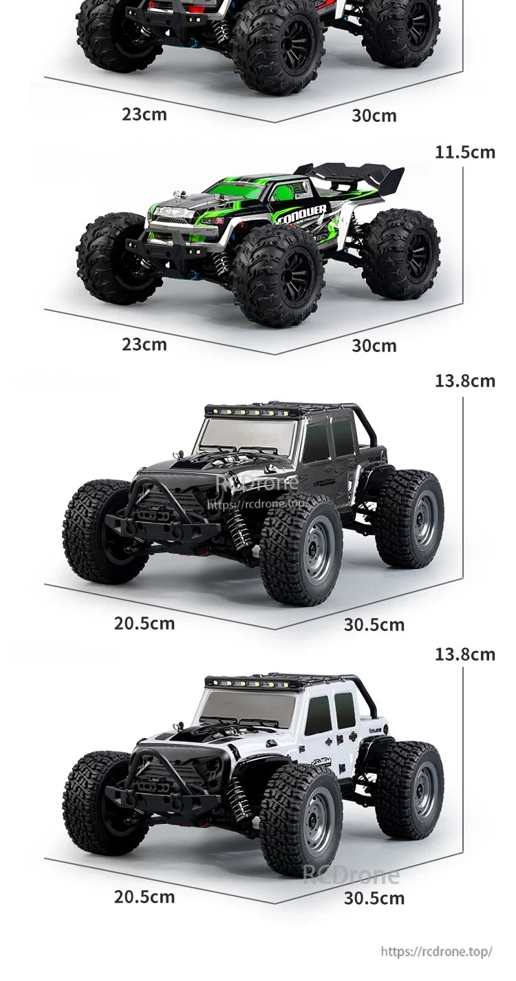 1:16 RC cars available in various colors and designs, including the Conquer model.