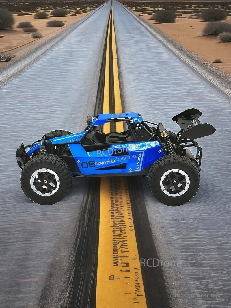 1:16 RC Car, Designed with RWD and oversized tires, this vehicle handles various terrains easily.
