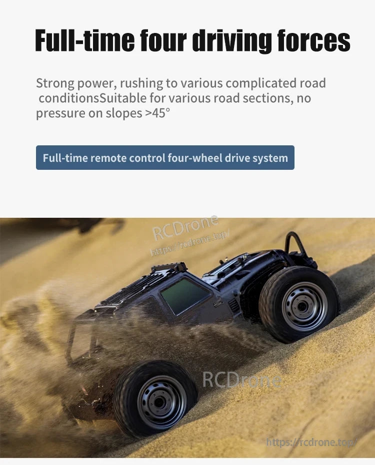 1:16 RC Car, Full-time 4WD RC car with strong power for rough terrain and slopes over 45 degrees