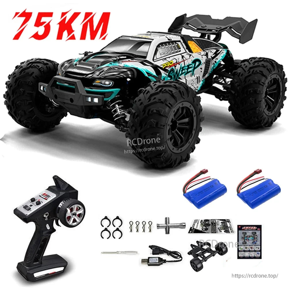 1:16 RC Car, A high-speed RC monster truck with 4WD, brushless motor, LED lights, metal transmission, and 2.4G remote control.
