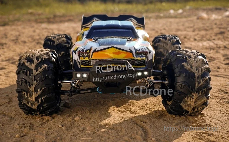 1:16 RC Car, A 1:16 scale RC monster truck with a brushless motor, 4WD, LED lights, metal transmission, and a top speed of 75 km/h.