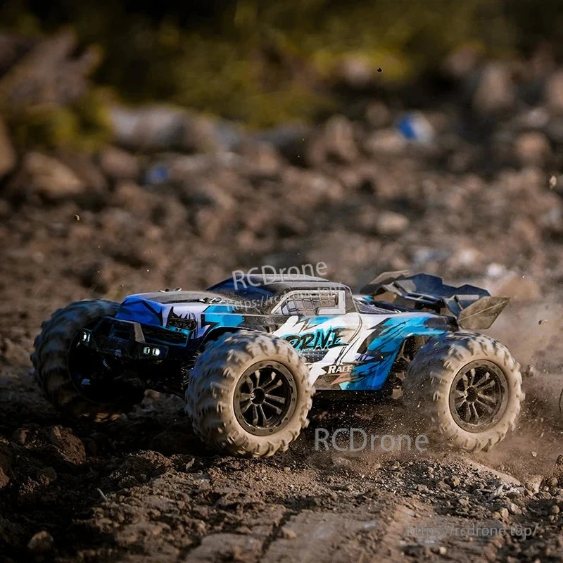 1:16 RC Car, 1:16 RC monster truck with 75KM/H brushless or 50KM/H brushed motor, 4WD, LED lights, metal transmission, and 2.4G remote control.