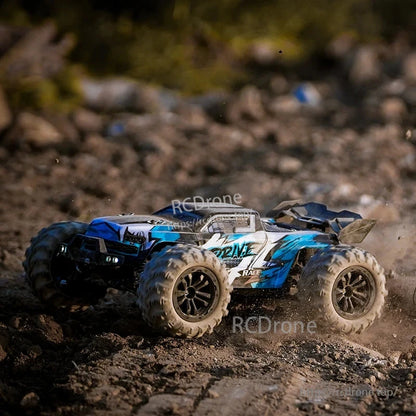 1:16 RC Car, 1:16 RC monster truck with 75KM/H brushless or 50KM/H brushed motor, 4WD, LED lights, metal transmission, and 2.4G remote control.