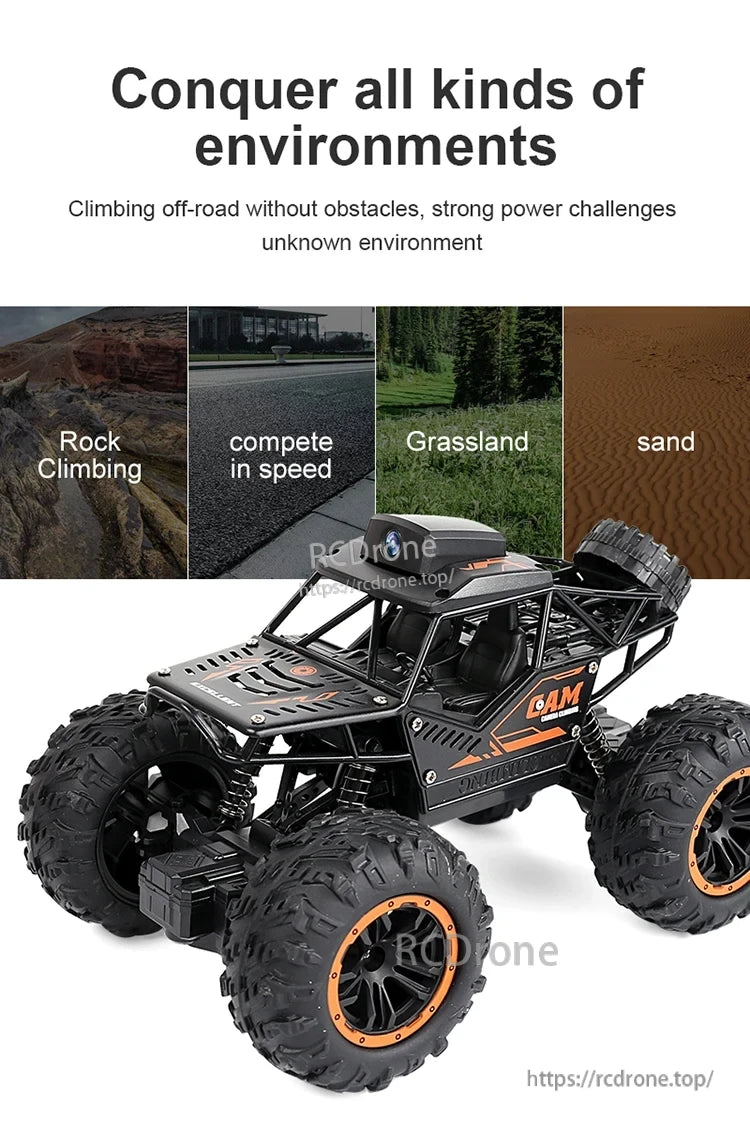 1:18 RC car delivers powerful off-road performance, easily tackling rock, road, grass, and sand with superior control and durability.