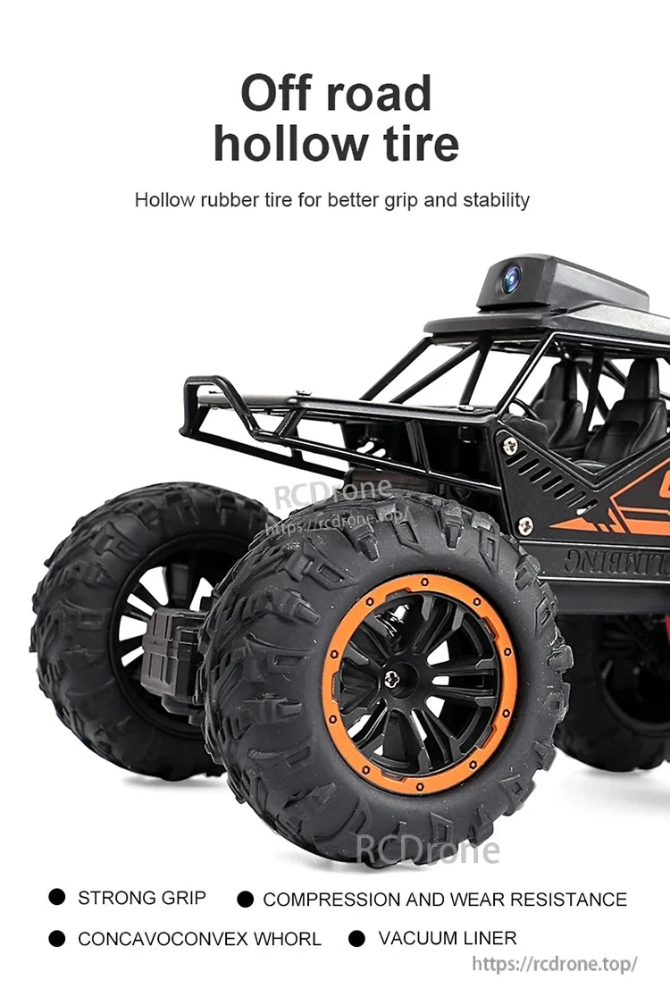 1:18 Rc Car, Durable off-road RC car with hollow, wear-resistant tires featuring strong grip and vacuum liner for enhanced performance.