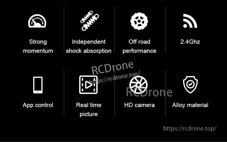 1:18 Rc Car, Durable off-road drone with strong momentum, shock absorption, 2.4GHz app control, real-time HD camera, and alloy construction for enhanced performance and stability.