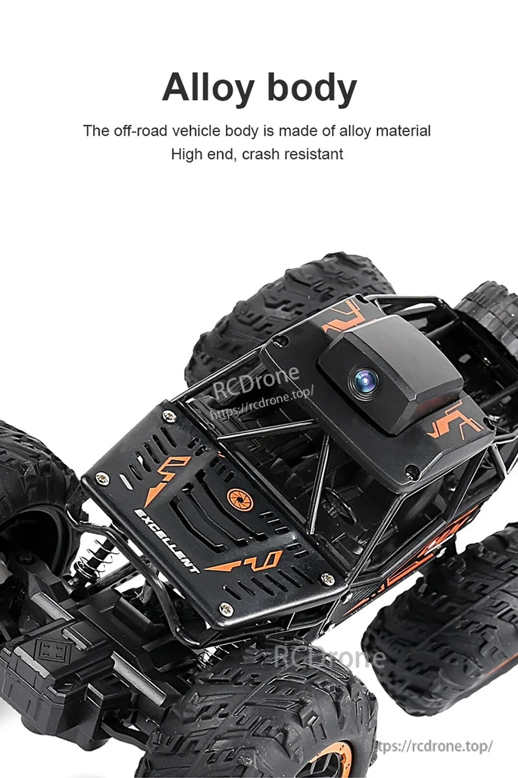 1:18 Rc Car, High-end alloy RC car with camera, rugged tires, and crash-resistant design for off-road adventures.
