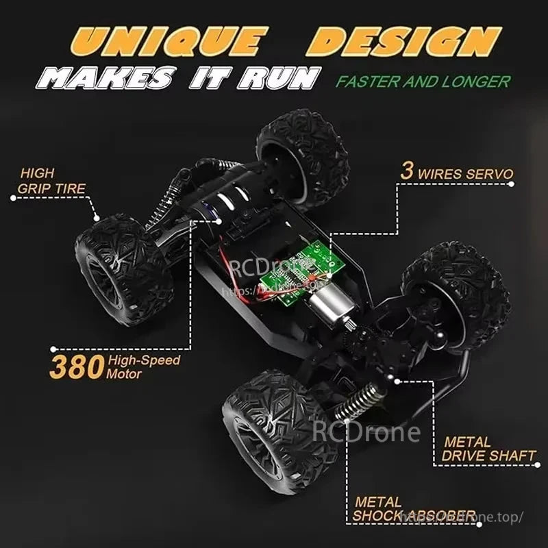 1/20 Scale 4 Wheel Drive Off-Road RC Car, 1/20 scale off-road RC car with 4-wheel drive and 2.4G remote control.