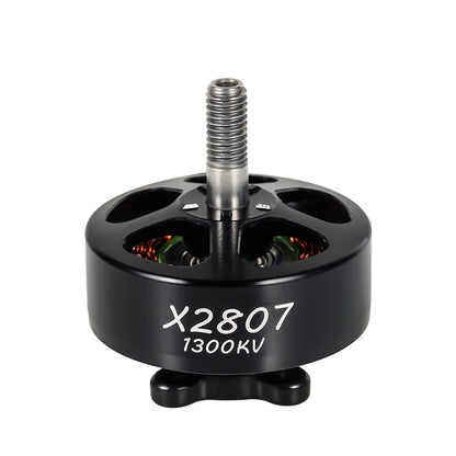 Flashhobby X2807 Brushless DC Motor, Flashhobby X2807 1300KV brushless DC motor with black housing, threaded shaft, and open bell design