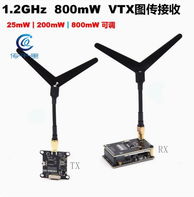 1.2G 1.3G 800mW 8CH VTX, This long-range FPV video transmission system offers excellent image quality, featuring a 1.2/1.3GHz frequency, 800mW power, and 8-channel transmission.