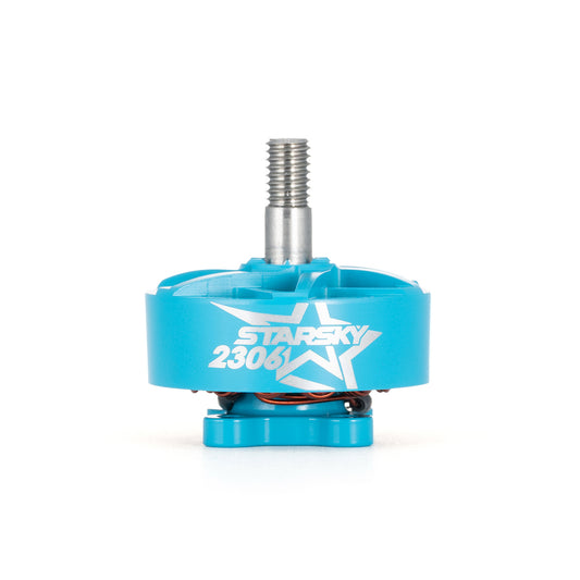 MAD KONKER Star Sky 2207/2306 FPV Drone Motor, MAD KONKER Star Sky 2306 FPV drone motor in blue with threaded shaft and STARSKY 2306 label