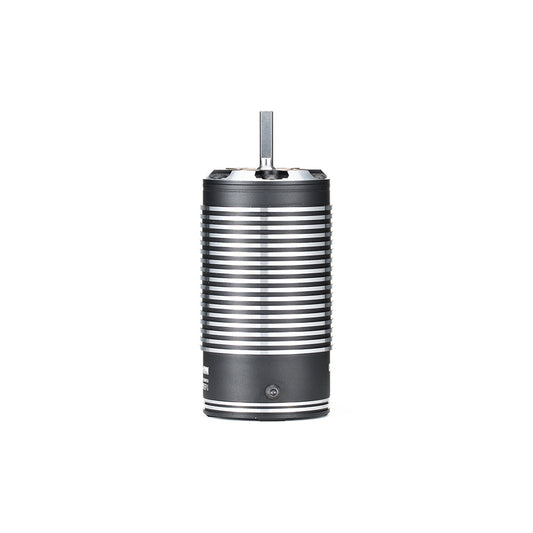 MAD Runner4990 RC car brushless motor with finned aluminum can and protruding shaft on a white background