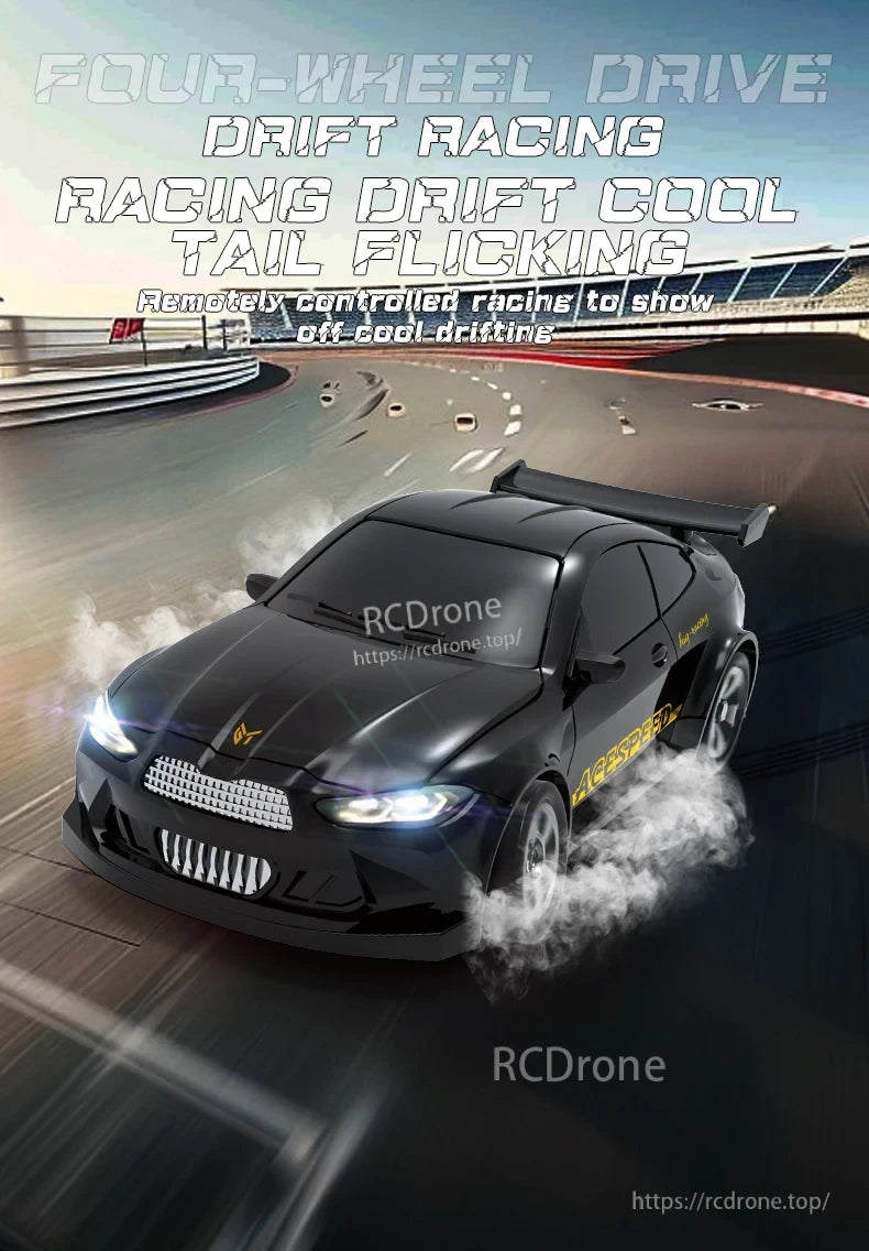 1/64 RC Car, Four-wheel drive RC drift car with exciting tail flicking action on tracks.