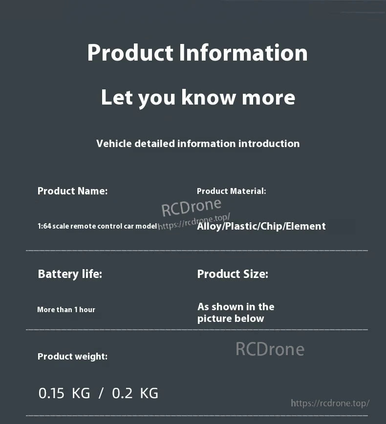 1:64 Mini Alloy Rc Car, 1:64 scale RC car, alloy/plastic build, long battery life, lightweight (0.15–0.2 kg), compact size—ideal for hobbyists and collectors.